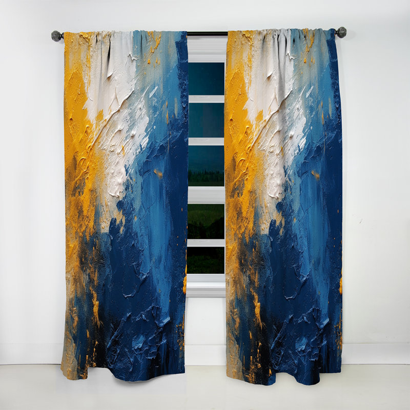 Blue and Yellow Intuitive Expressions I - Modern Velvet Curtain - Room Darkening - 1 panel, 52" W x 108" L