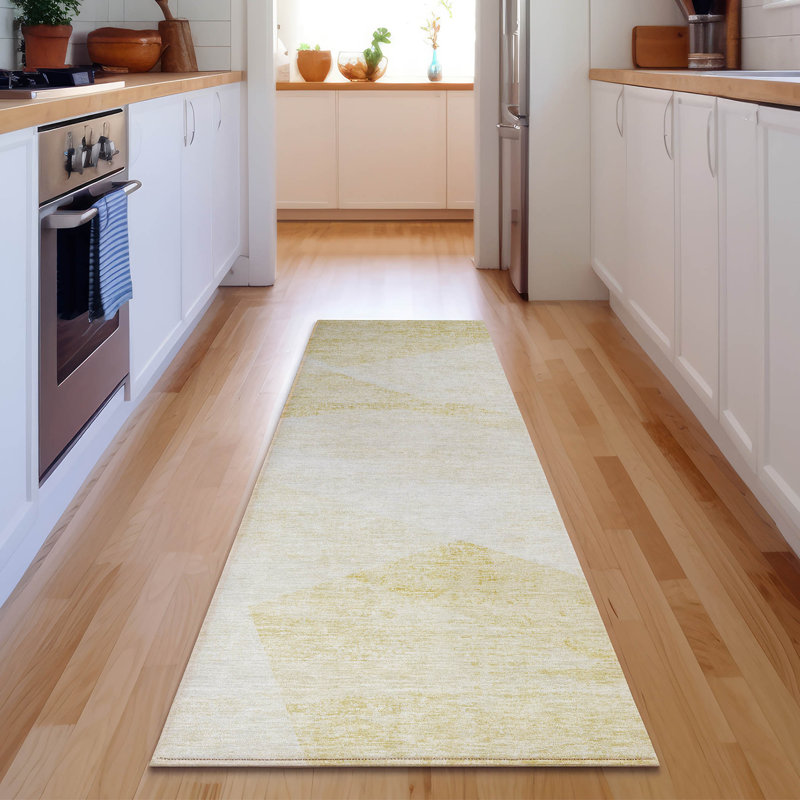 Premium Machine Washable Prisco Gold Rug, Runner 2'3" x 7'6"
