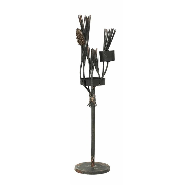 Porte-bougie Mia, branches noires de 18 pouces avec accents de pomme de pin