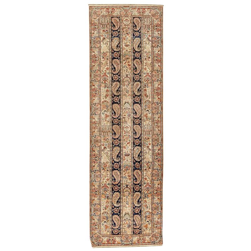 Tapis bleu marine / brun / beige de haute qualité noué à la main de conception unique