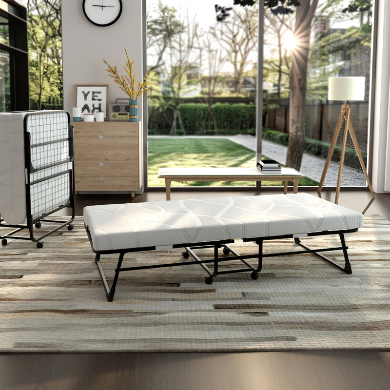 Folding Rollaway Bed with 4" Twin Mattress