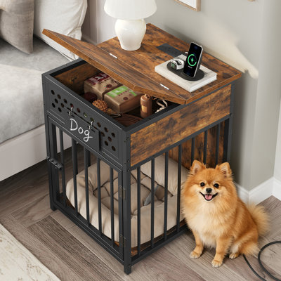 Caisse pour chien avec tiroir rabattable et station de charge, table d'appoint pour table d'appoint avec panneau perforé et rangement