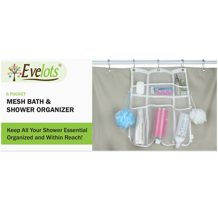 Evelots Mesh Shower Caddy-6 Pockets-Hooks for Brushes-Holes For Bottle