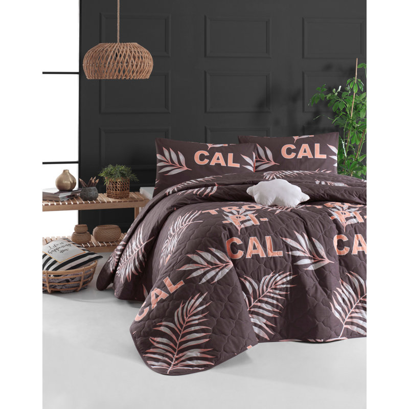 Ensemble de couvre-lit 100% coton brun / rose Wilden, Couvre-lit 94 po x 89 po + 2 taies d'oreiller stan