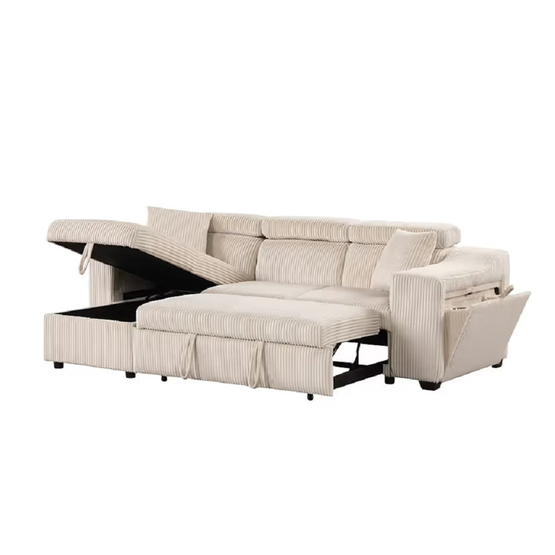 Canapé modulaire en velours côtelé beige avec méridienne Seaton