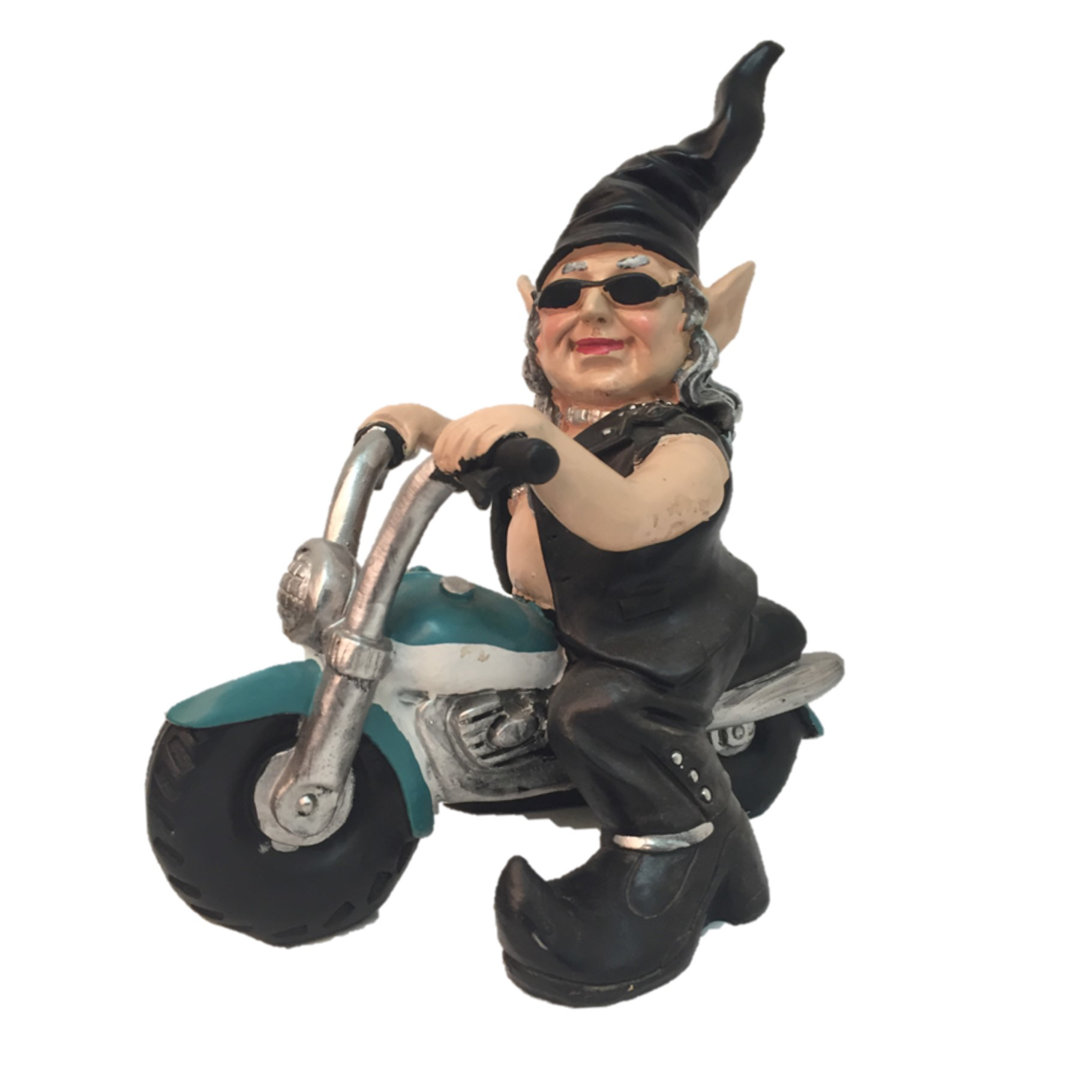 Born-to-Ride Gnome Biker Babe Riding Motorcycle Garden Statue HomeStyles