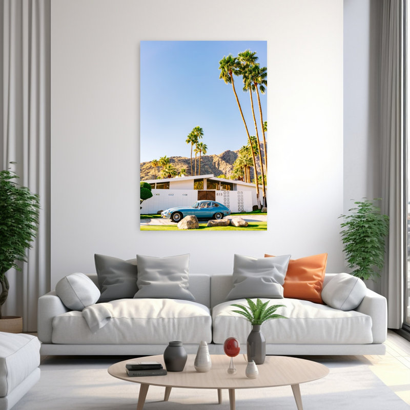 Palm Springs Ride VII Classic Modern Retro Palm Tree Architecture Landscape Wall Art Print, 152.4cm H x 101.6cm W