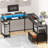 Kymberlyn 54" Reversible L Shaped Computer Desk with Power Outlets, LED Lights, Storage Shelves & File Cabinet-1919840833