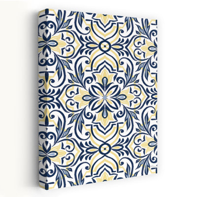 Bleu marine et carrelage jaune, art contemporain abstrait