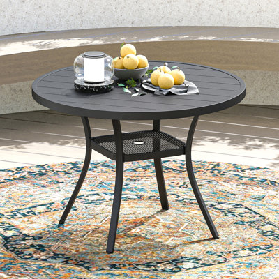 Teressa Round Metal Outdoor Dining Table With Umbrella Hole , 53'' in. W 53'' in. D