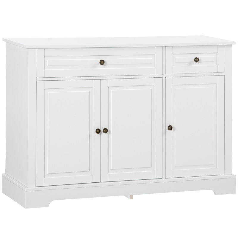 Buffet HOMcom, armoire de cuisine moderne avec 2 tiroirs et tablettes réglables, armoire à café, blanc, Blanc