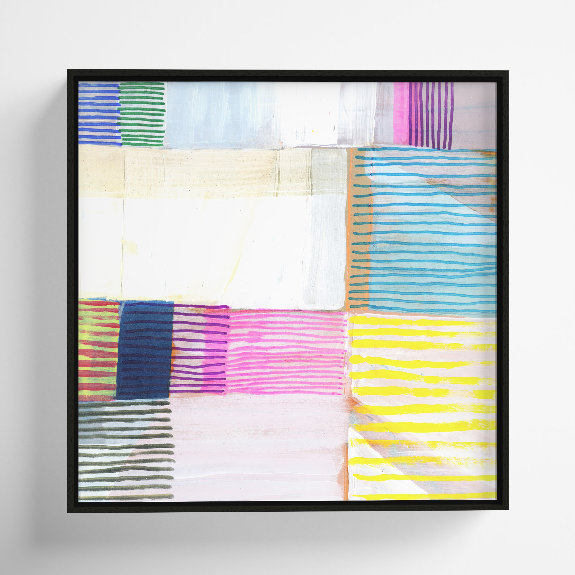 Bright Net III by Cartissi - Floater Frame Painting on Canvas, 17.5" H x 17.5" W x 2" D, Espresso Framed