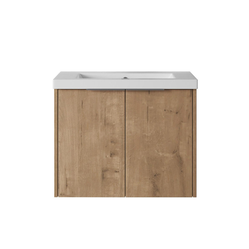 Meuble-lavabo à fermeture en douceur avec lavabo, Imitation chêne, 24"