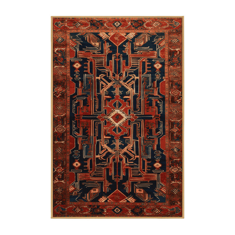 Machine Washable Art Deco Brown Area Rug, Rectangle 7' x 9'