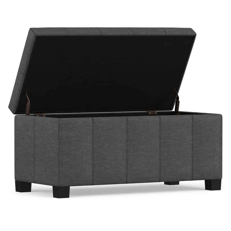 Repose-pieds de rangement rectangulaire en tissu d'aspect lin avec dessus relevable Dover, Gris ardoise