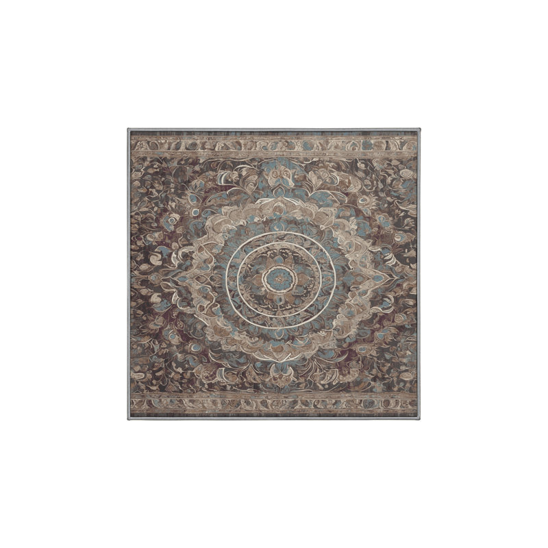 Machine Washable Gray Area Rug, Square 6'