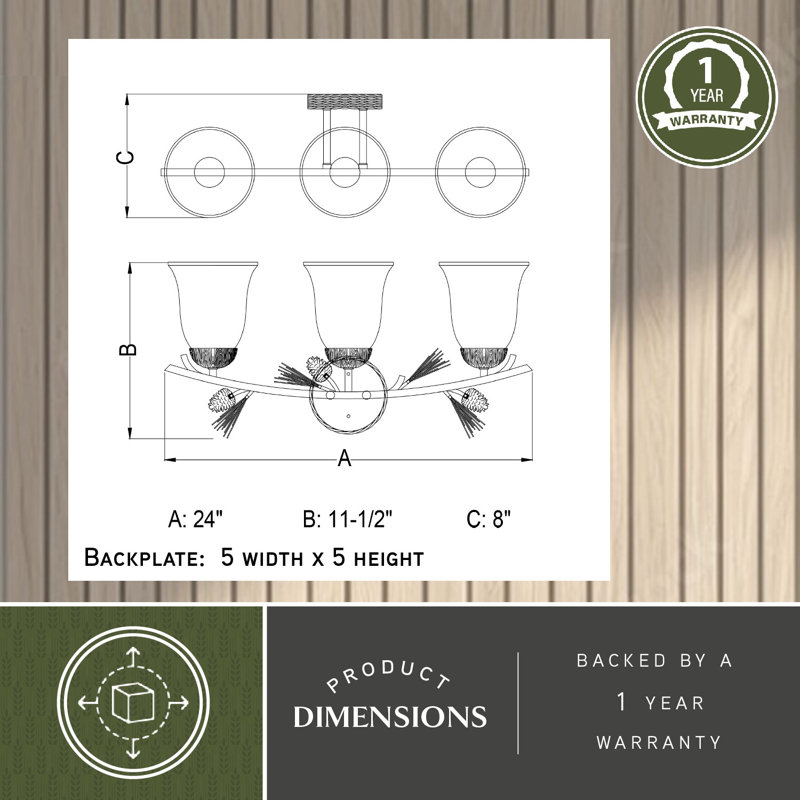 Stricklin Light Vanity Light, 3, 11.5'' H X 24'' W X 8'' D