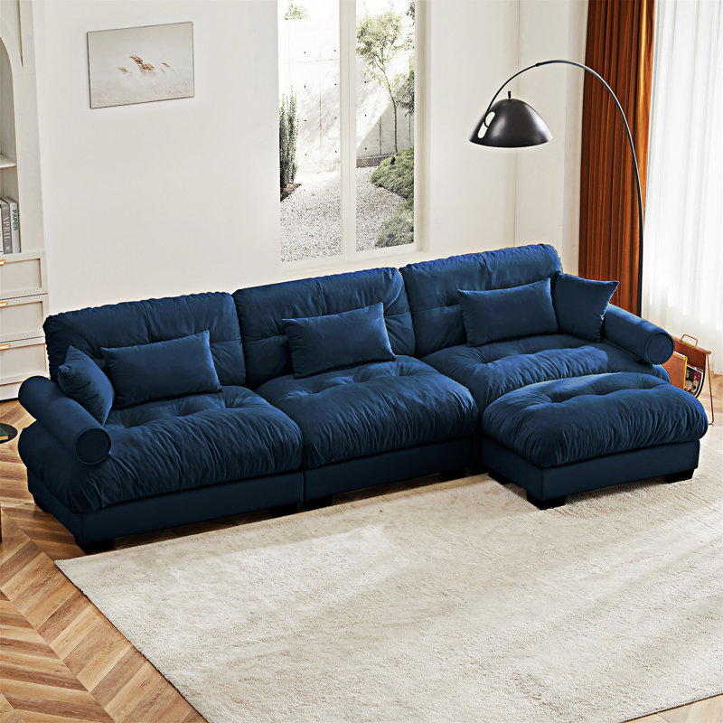 Canapé modulaire modulaire avec repose-pieds convertible, Bleu