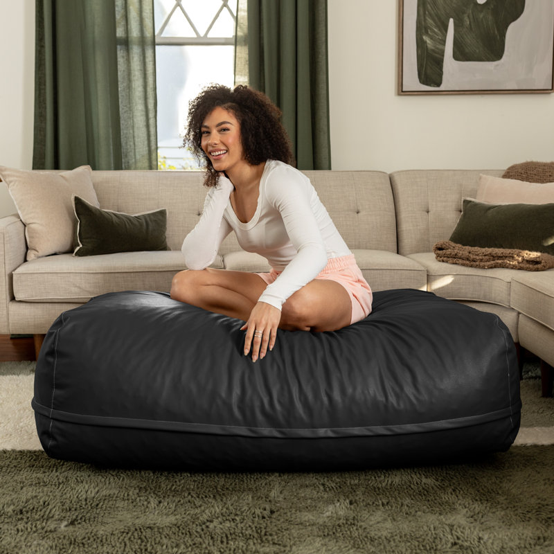 Atrium Collection Lino Ottoman - Oversized Large Couch Ottoman & Foam Filled Lounger - Faux Leather, Black