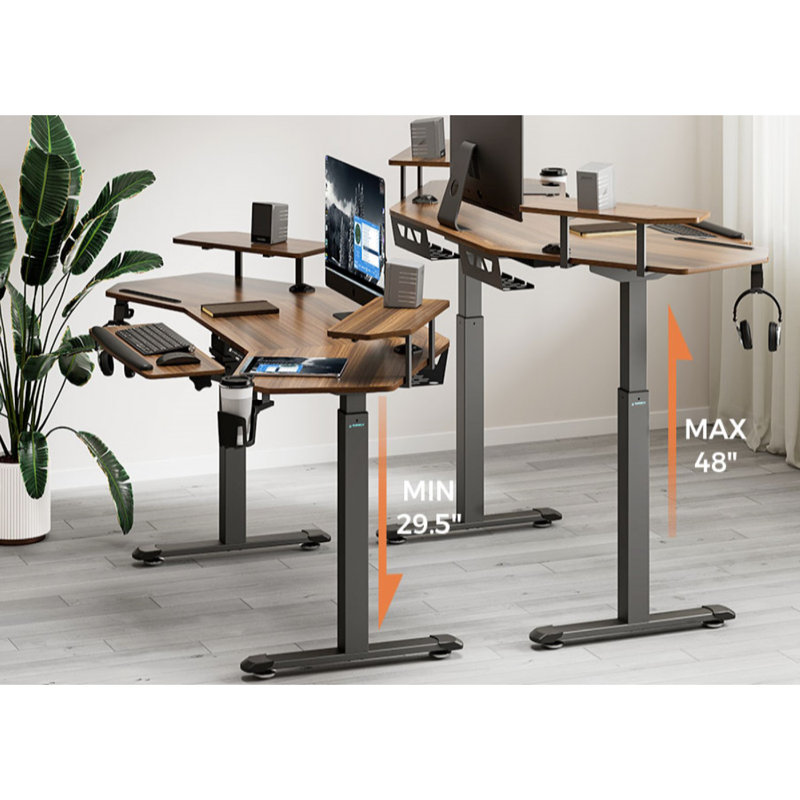 Adjustable Curved Metal Base Standing Desk, Walnut/Black