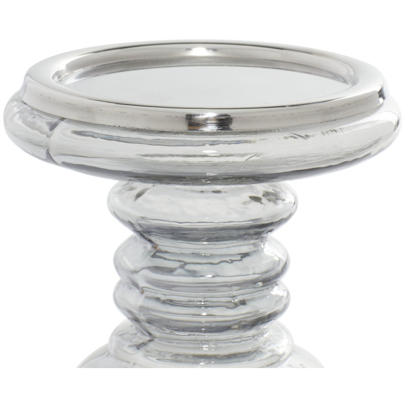 Glass Handmade Turned Style Pillar Candle Holder with Faux Mercury Glass Finish 2 - Pieces, Clear
