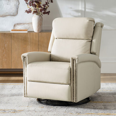 Volodia Transitional Genuine Leather Dual Motor Power Swivel Rocker Recliner with Adjustable Headrest