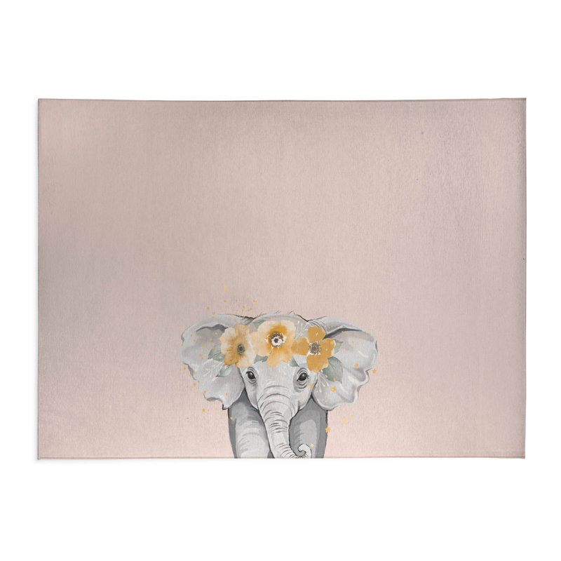 Elephant Kids Play Mat, Rectangle 5' x 7', Pink