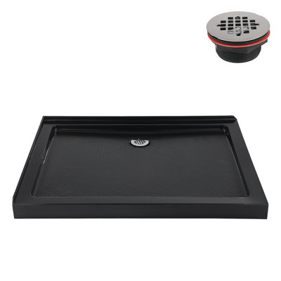 Streamline 48 in. x 34 in. Corner Acrylic Shower Base in Glossy Black with Right Drain, Drain Included