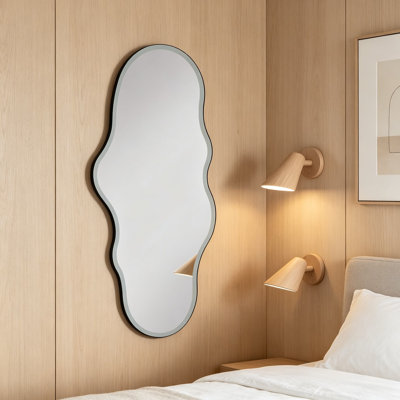 Miroir mural pleine longueur avec conception unique en forme de nuage, miroir de plancher sans cadre pour une vue complète du corps, verre argenté anti-distorsion pour la chambre à coucher, la salle de bain et le salon