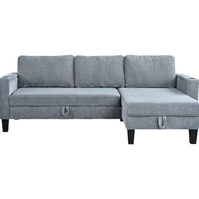 Gray Corduroy 3 L-shaped Sleeper With Reversible Design, Storage Chaise, And Built-in Ports For Office Living Room - 82.2 In Depth, 50.51 Width, 34.85 Height, 113.66 Lb Weight Convertible Bed