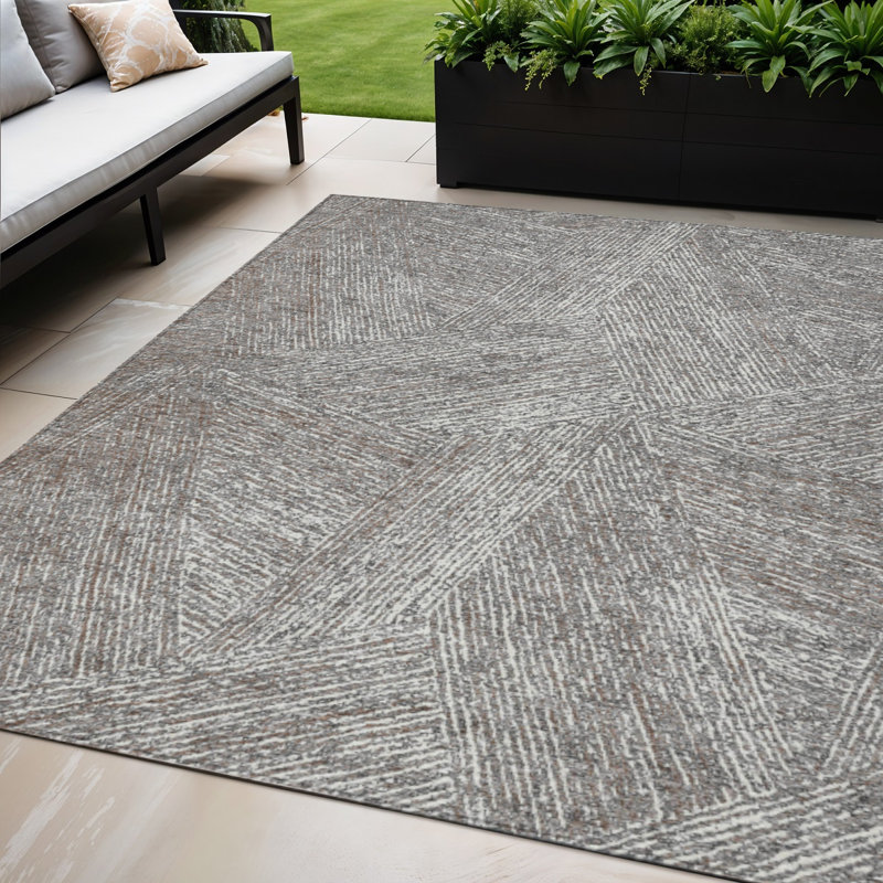 Tapis intérieur lavable abstrait gris et ivoire 5 pi x 8 pi
