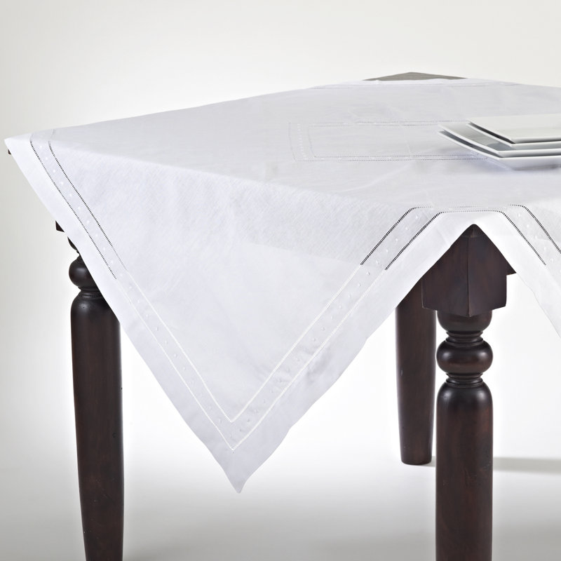Timoleon Embroidered Tablecloth, 140" L x 65" W, White