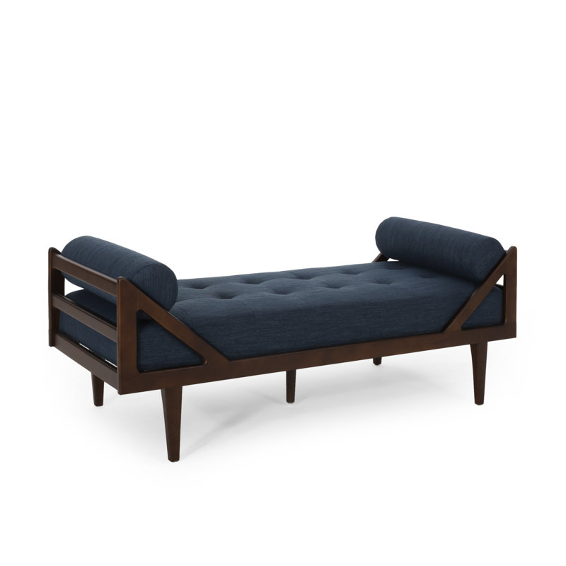 Chaise longue Mid-Century moderne avec tissu capitonné et structure en bois cintré, Marine