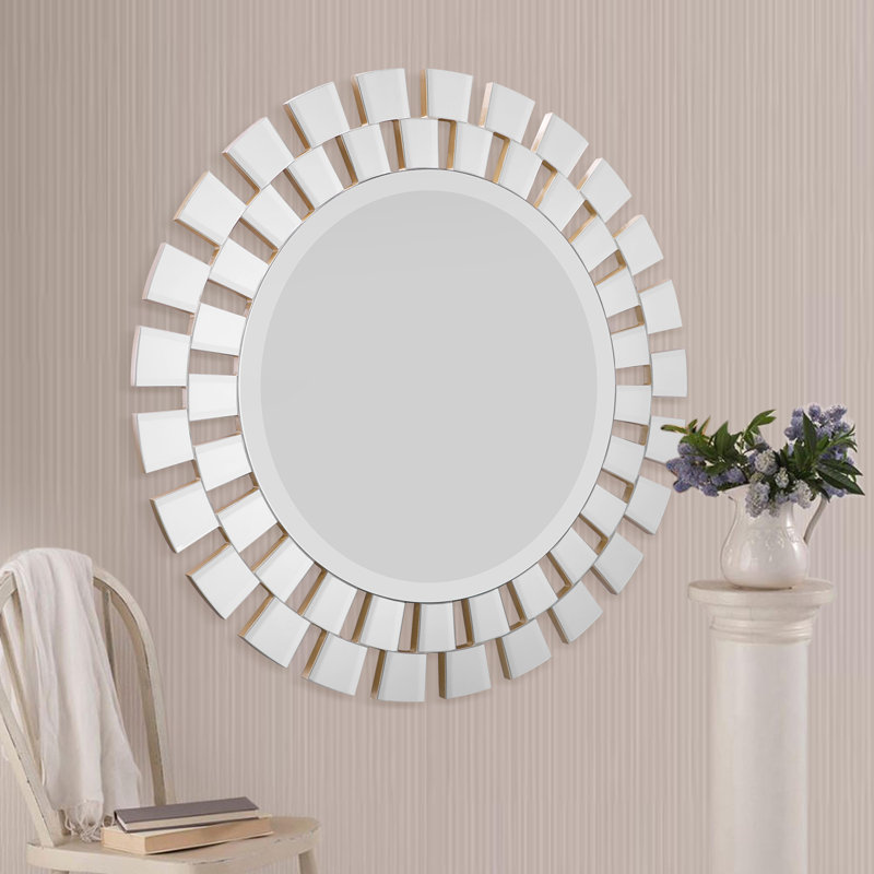 Solid Wood Sunburst Wall Mirror, 23.6" x 23.6"