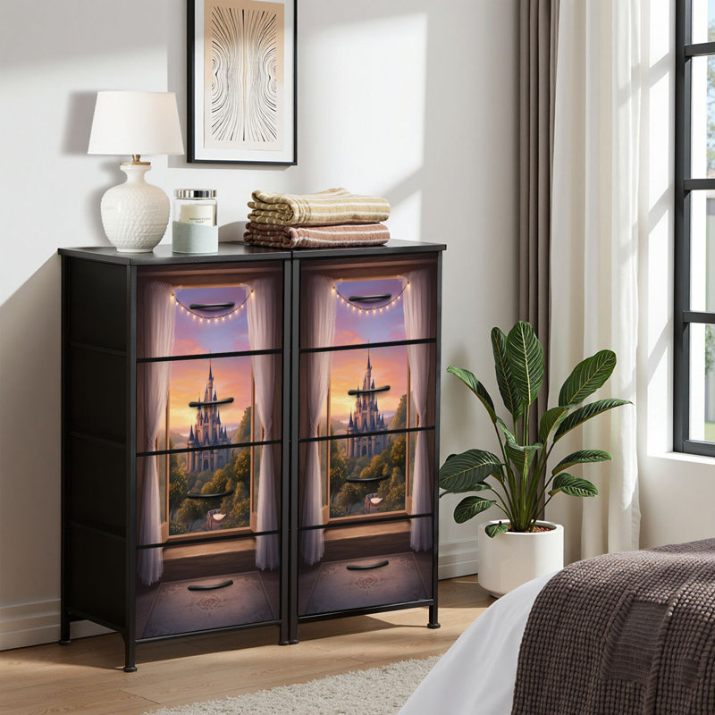 4 Drawer Dresser for Bedroom, Narrow Chest of Drawers, Wooden Top and Study Iron Frame 18"x37.5"-(WxH), Black24