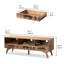 Meuble télé 55,1 po Mid-Century en bois massif avec 3 tiroirs de rangement et tablettes ouvertes, console média rustique pour téléviseur de 60 po ou moins, centre de divertissement de style maison de campagne avec trous pour câbles dans le salon