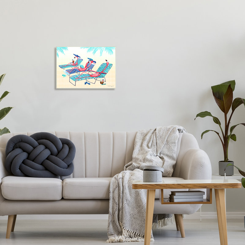 Pink Flamingos Tropical Scene Graphic Art Print on MDF Wood