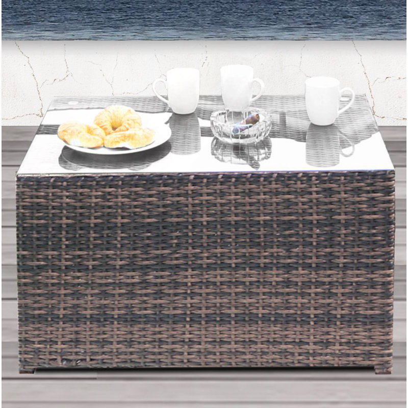 Table d'appoint moderne moderne avec plateau en verre et base en osier: L 33 po intérieur / patio / extérieur polyvalent