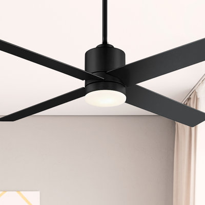 52" Cairns 4 - Blade Standard Ceiling Fan in Black with Brown Blades with Remote Control and Light Kit Included