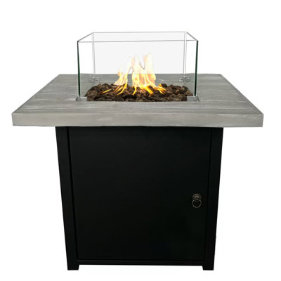 Modern Reinforced Concrete Propane Fire Pit Table - 40000 , Black+Gray, 29.3In X 24.13In, Garden Use 40,000 Heating, Contemporary, Black/Gray, 29.3X29.3X24.13 In
