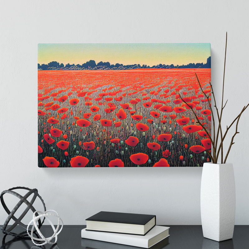 Fancy Poppy Field Flowers - Wrapped Canvas Painting, 50cm H x 76cm W x 3cm D
