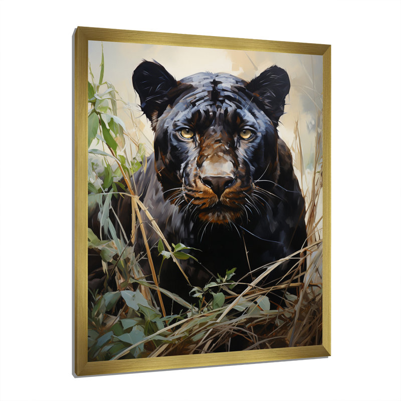 Panthère en plein air sur toile, H 32 po x l 24 po x P 1 po, Encadrement doré
