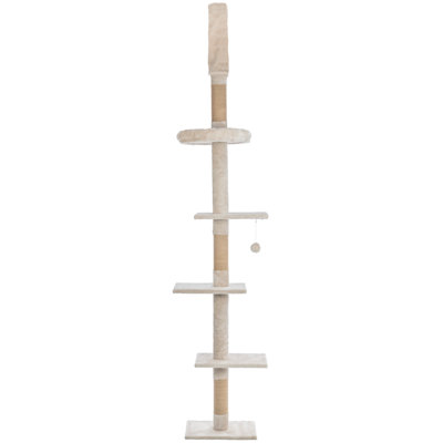 TRIXIE Kobe Cat Tree, 4-Level Cat Tower, Adjustable Tension 90.5"-104" Ceiling Mount, Large Sisal Cat Scratcher, Beige