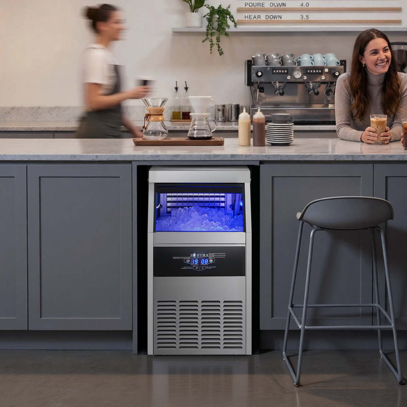 Commercial Ice Maker Machine, 78 lbs/24h with 30 lbs Storage Capacity, Built-in/Freestanding/Under Counter, Stainless Steel Ice Maker with LED Display & Self-Cleaning, for Home Bar Restaurant
