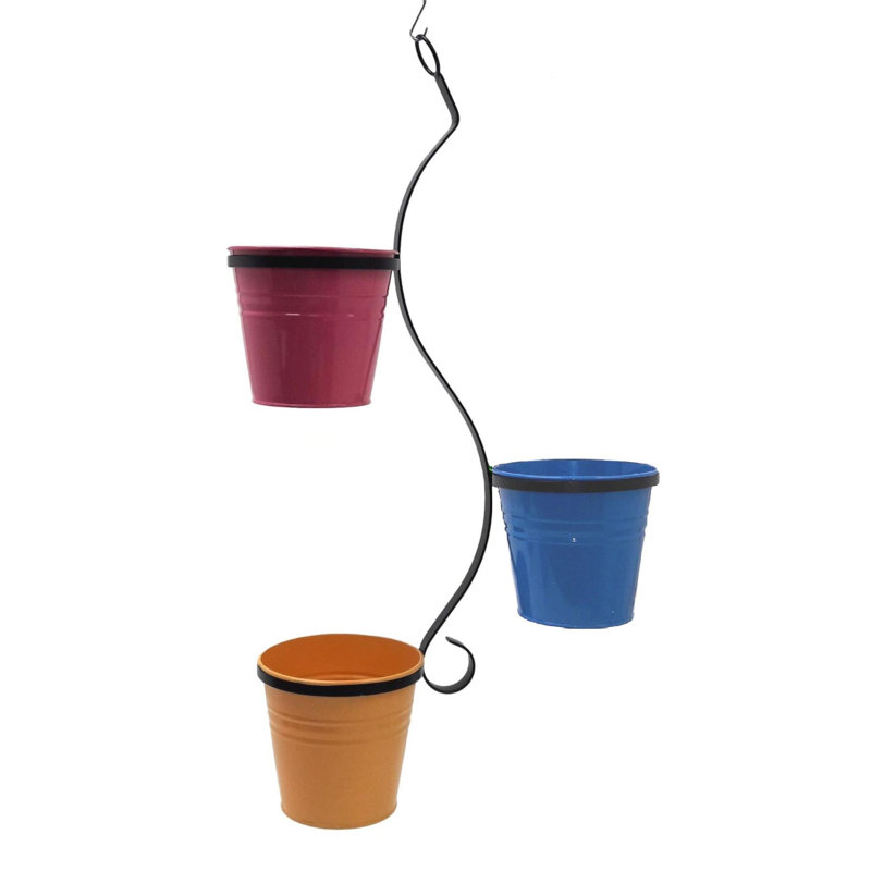Cosie Metal Hanging Planter, Blue/Pink/Saffron, 36" H x 17" W x 7" D