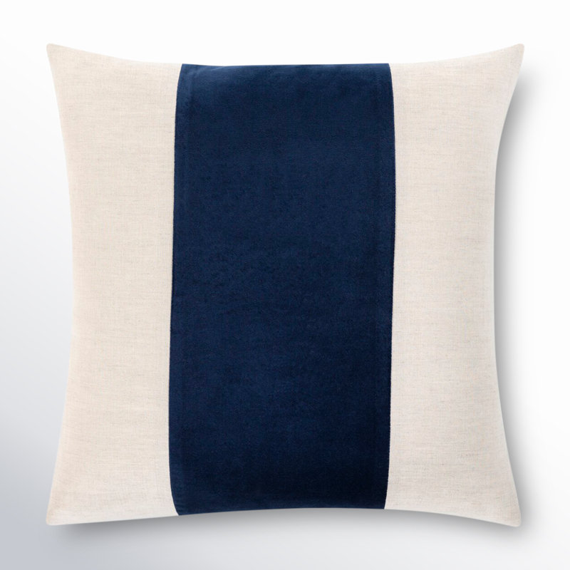 Navy and Ivory Striped Cotton Blend Square Throw Pillow