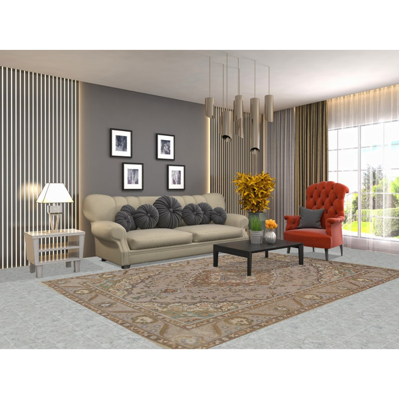 Tapis traditionnel gris en laine fait à la main 6 x 9