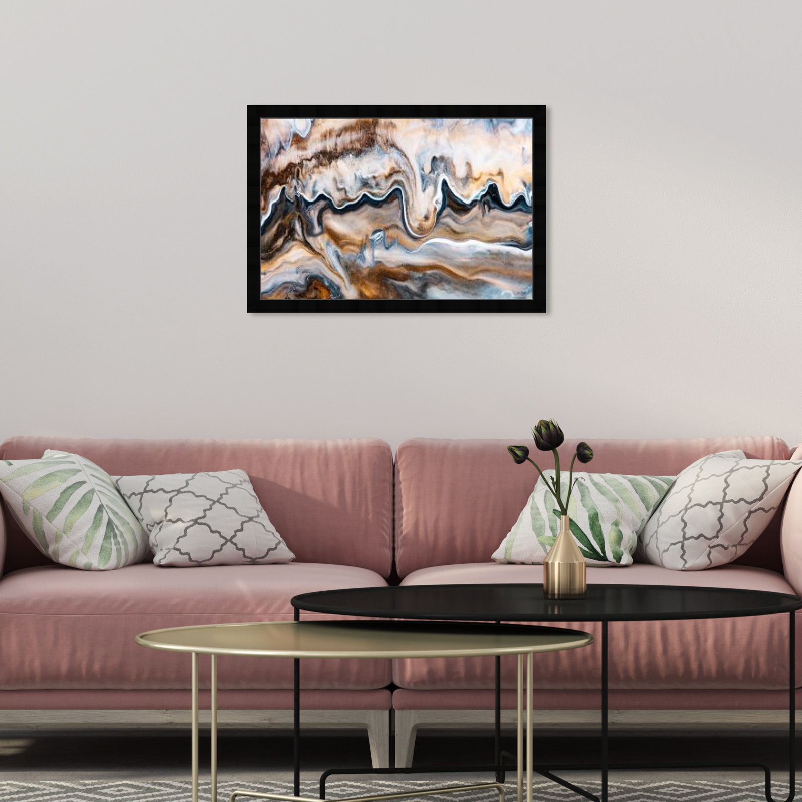 Copper and Blues Painting by Oliver Gal, 18" H x 26" W x 0.5" D, Black