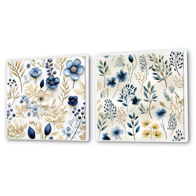 Stretford - Ensemble de 2 collages carrés floral et botanique, H 16 po x l 33 po, Cadre flottant blanc