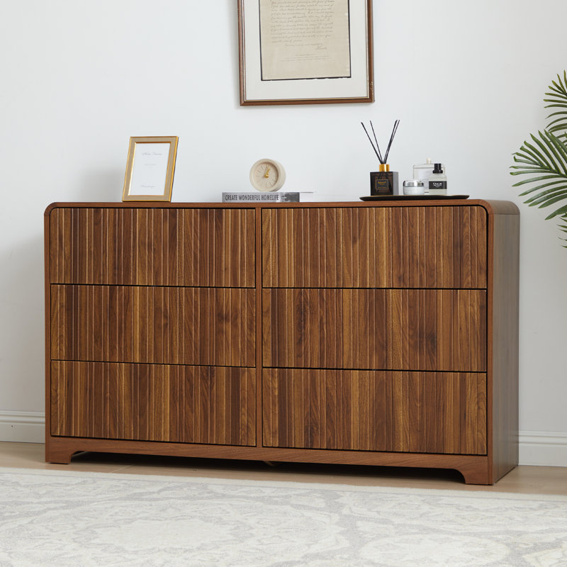 Commode double 6 tiroirs, 6 Drawer, Brun